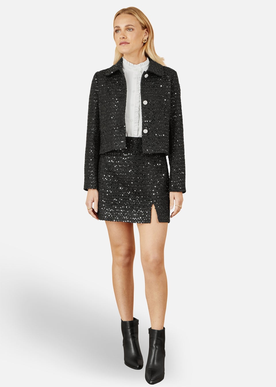 Yumi Black Boucle Sequin Mini Skirt