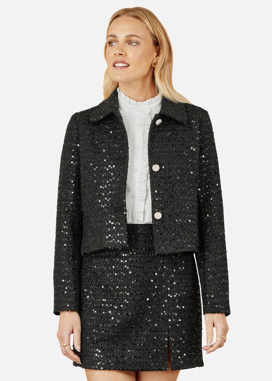 Yumi Black Boucle Sequin Mini Skirt