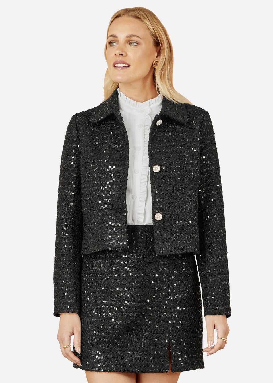 Yumi Black Boucle Sequin Mini Skirt