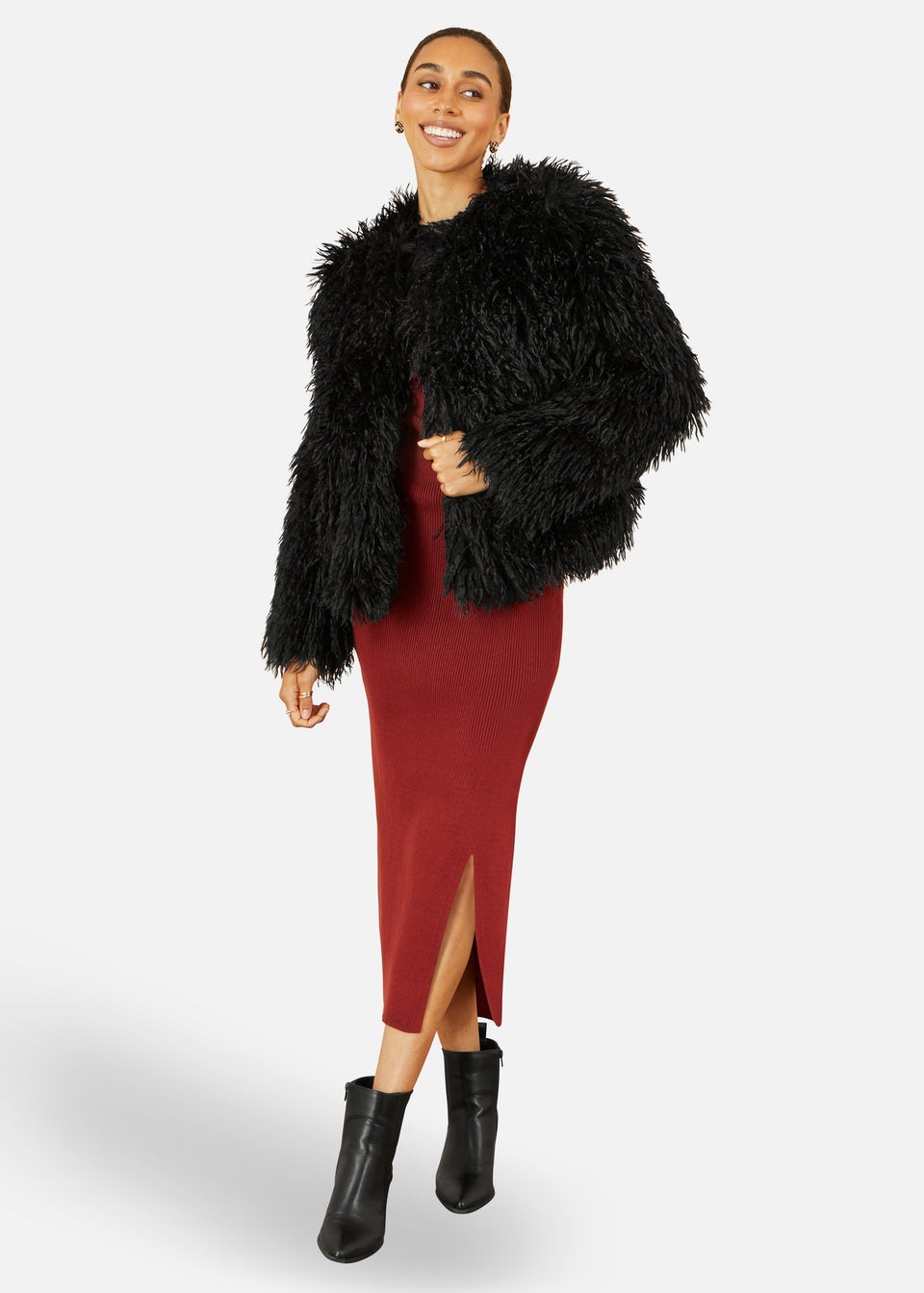 Yumi Black Lux Long Hair Fur Coat