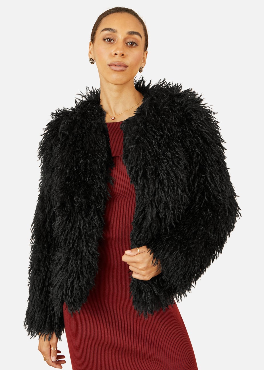 Yumi Black Lux Long Hair Fur Coat