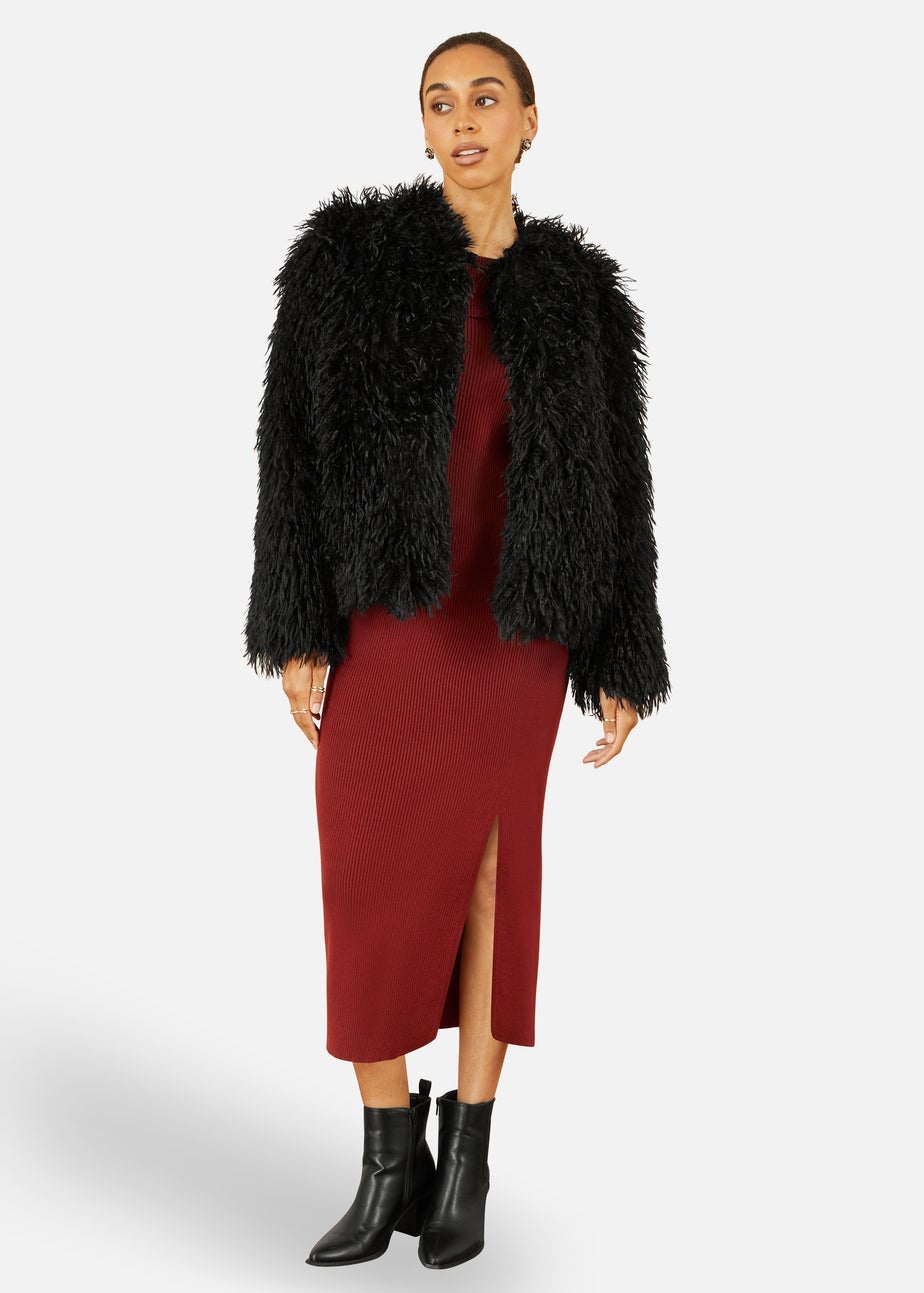 Yumi Black Lux Long Hair Fur Coat