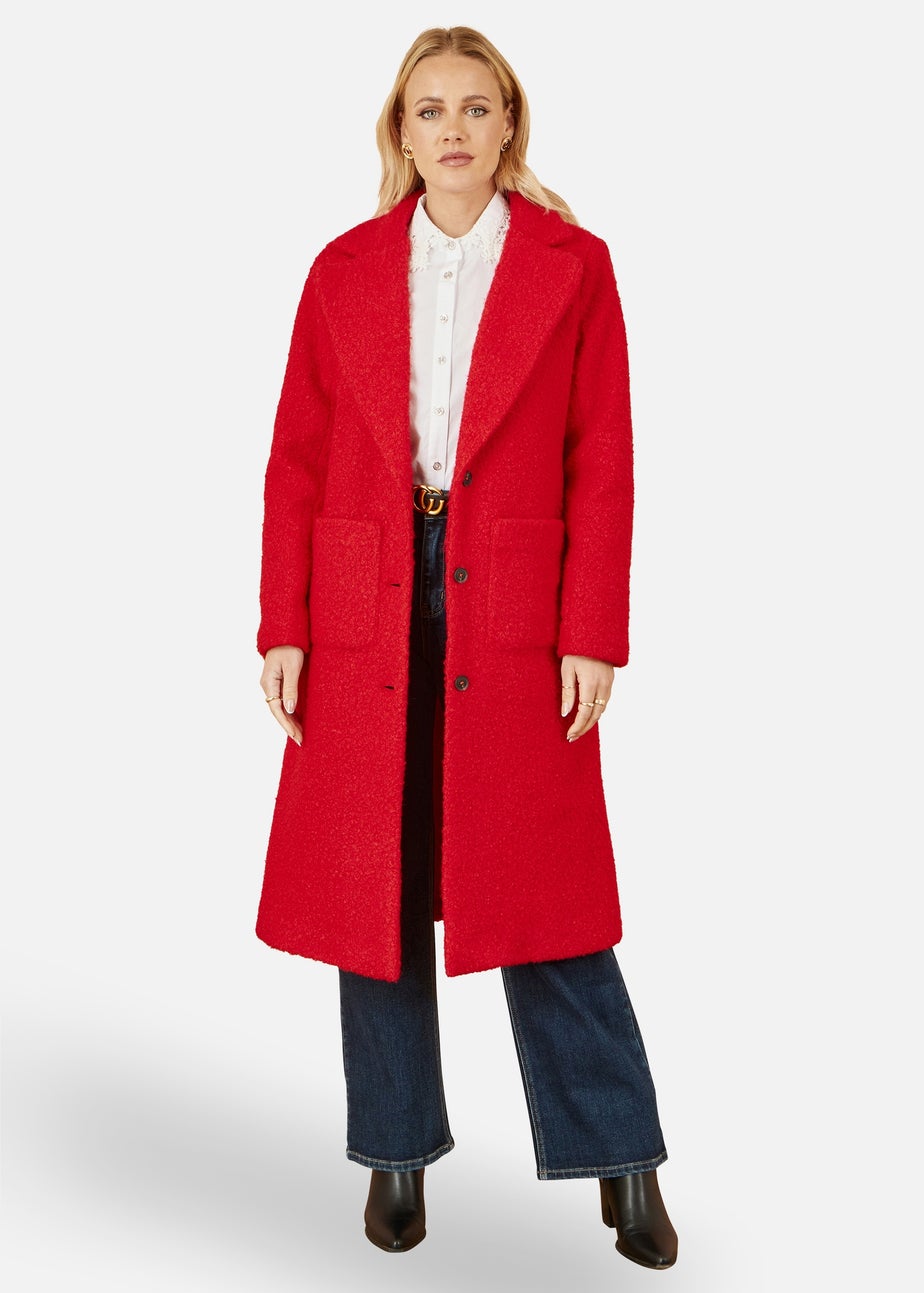 Yumi Red Boucle Long Line Coat