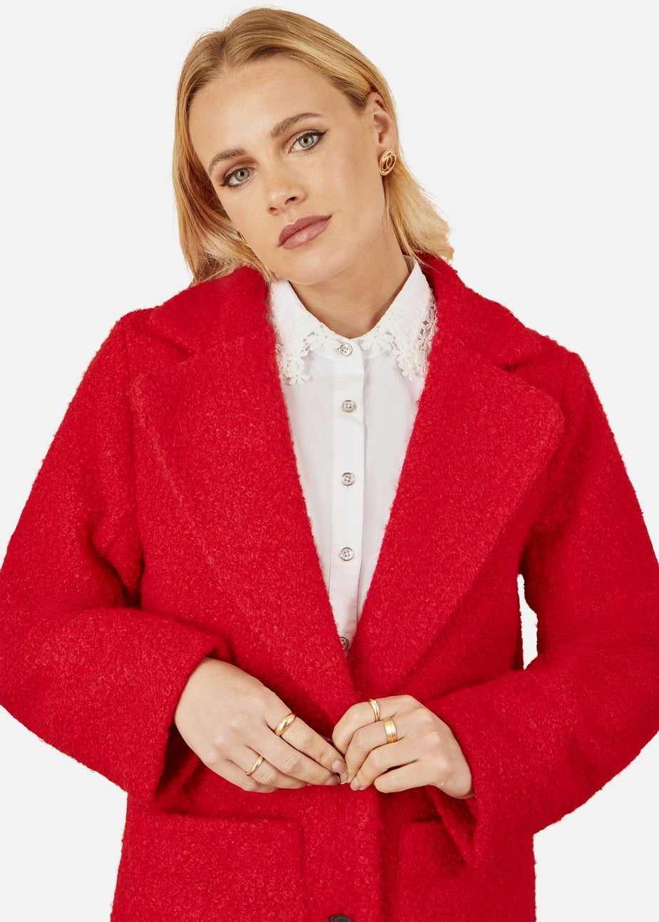 Yumi Red Boucle Long Line Coat