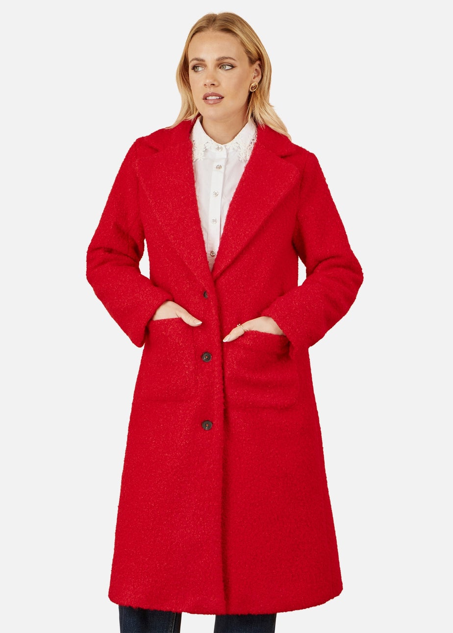 Yumi Red Boucle Long Line Coat