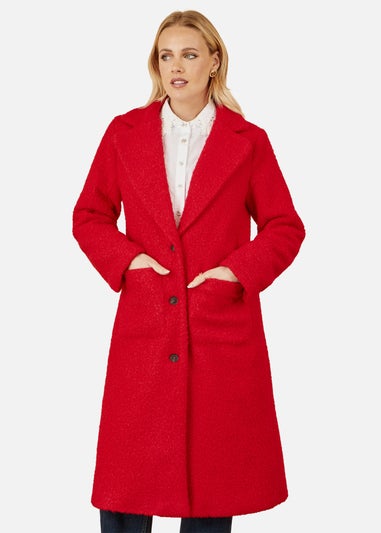 Yumi Red Boucle Long Line Coat
