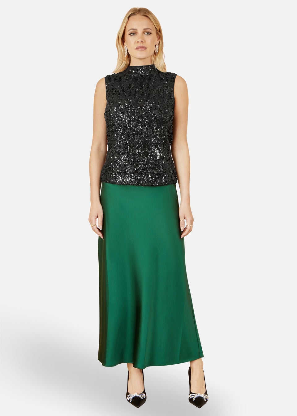 Yumi Black Sequin High Neck Top