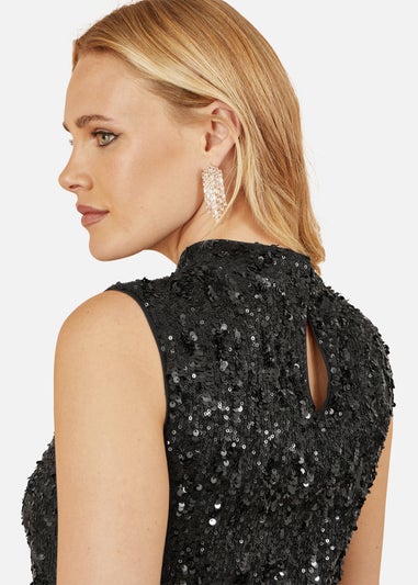 Yumi Black Sequin High Neck Top