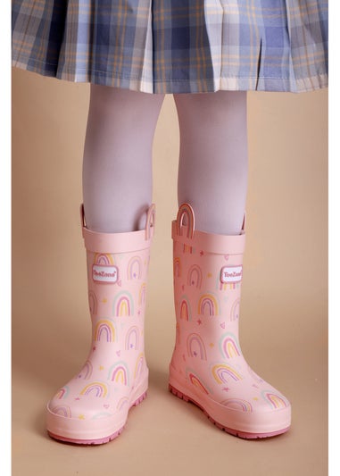 ToeZone Girls Pink Rainbow Waterproof Wellies