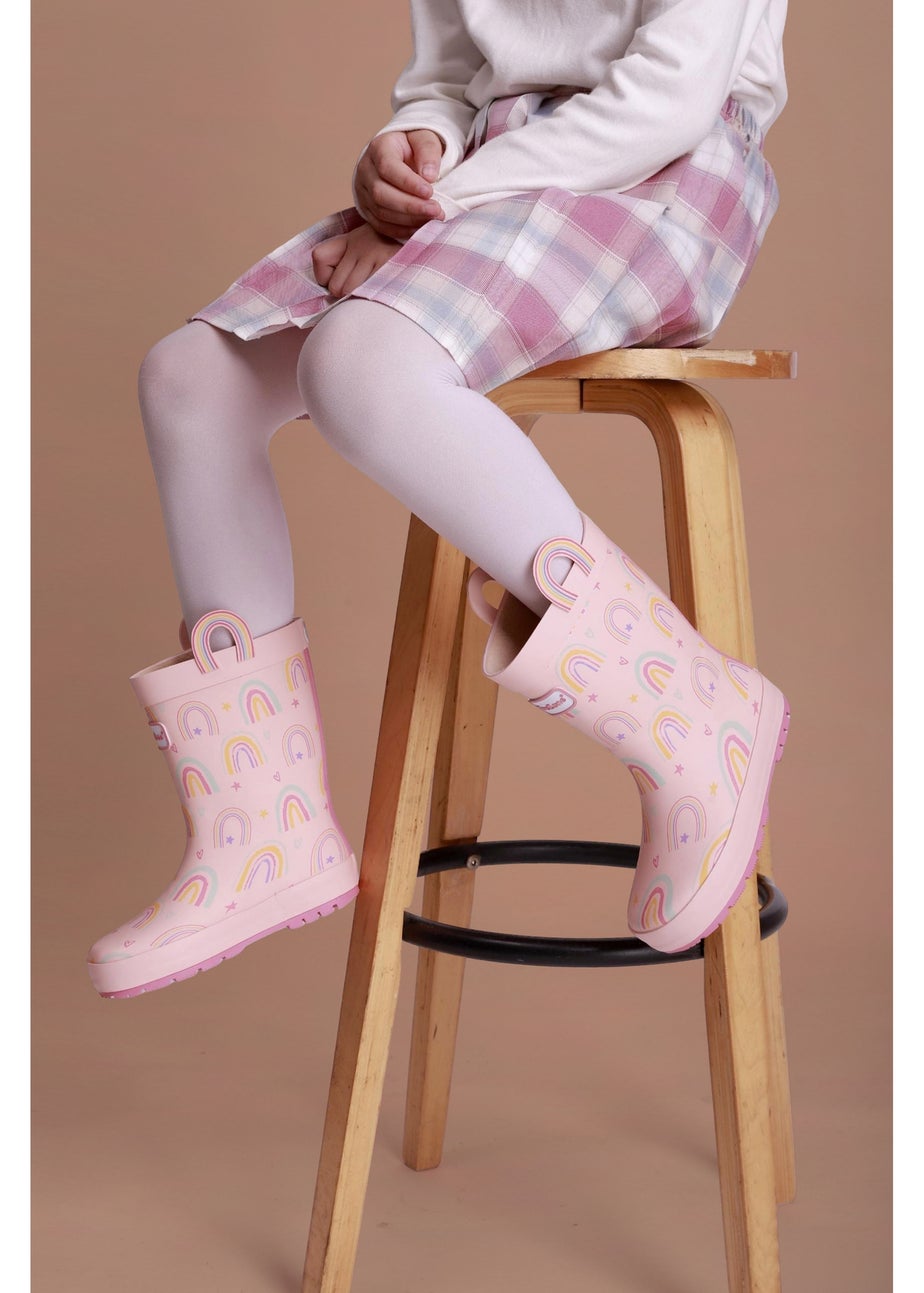 ToeZone Girls Pink Rainbow Waterproof Wellies