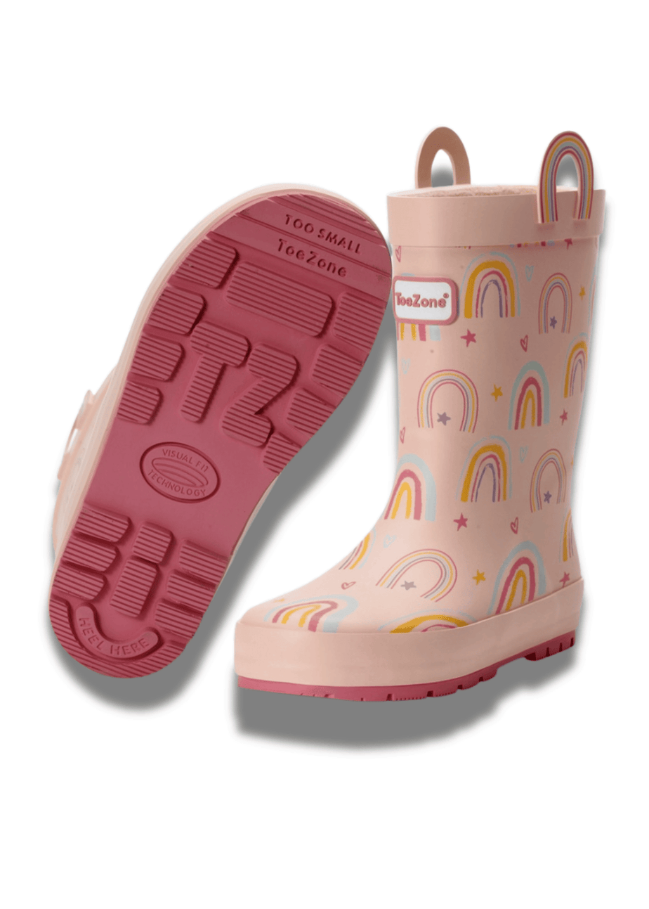 ToeZone Girls Pink Rainbow Waterproof Wellies