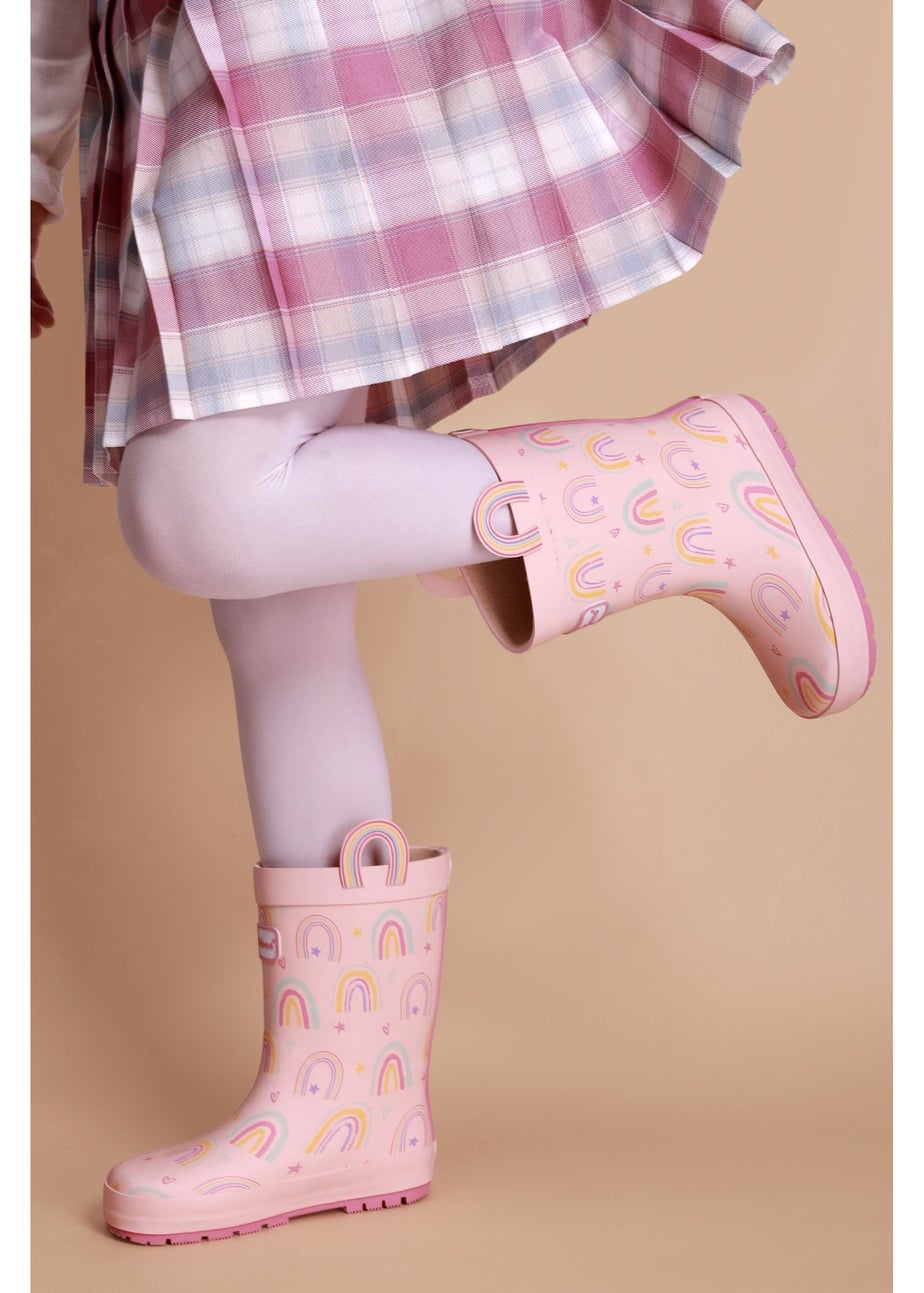 ToeZone Girls Pink Rainbow Waterproof Wellies
