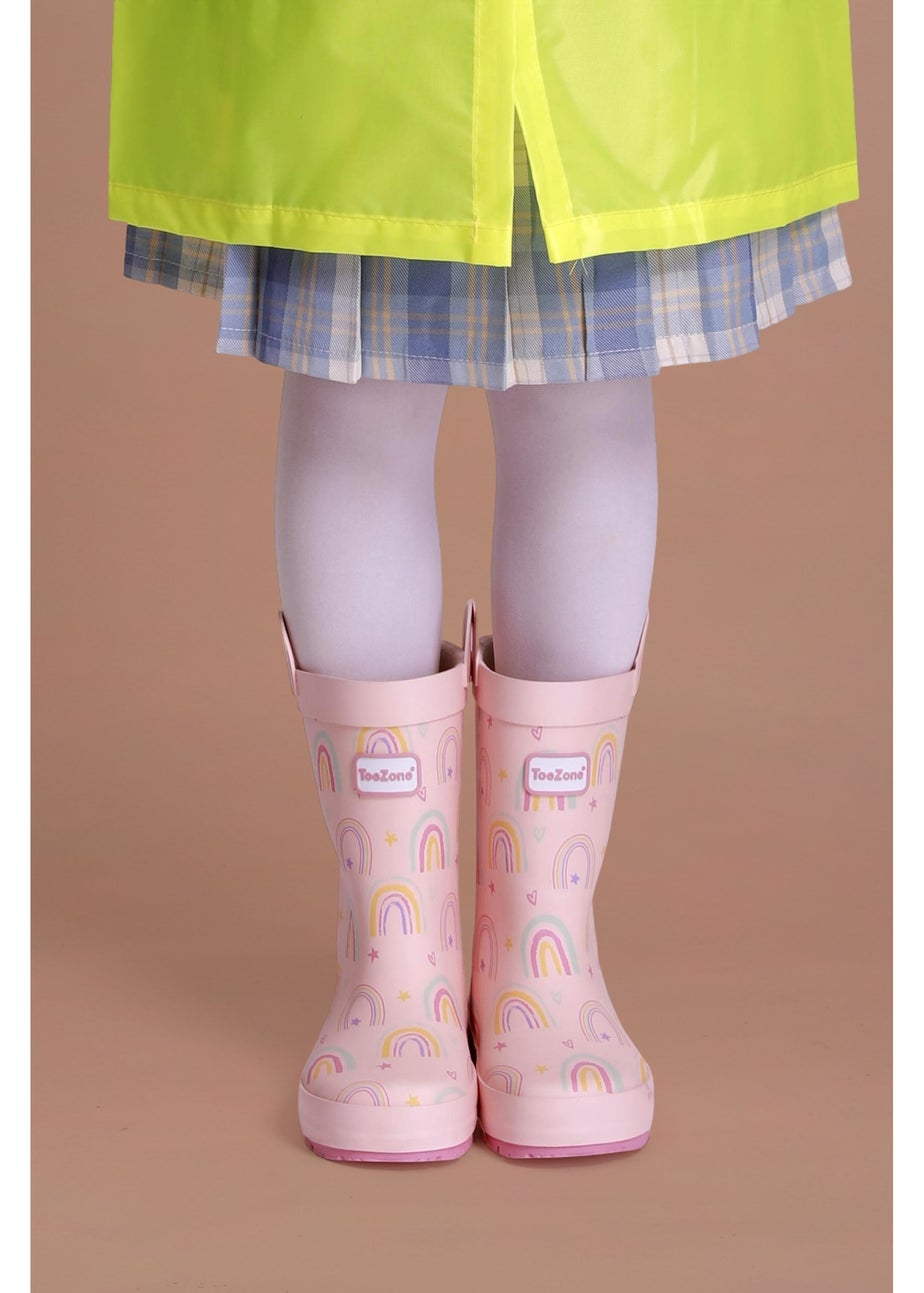 ToeZone Girls Pink Rainbow Waterproof Wellies