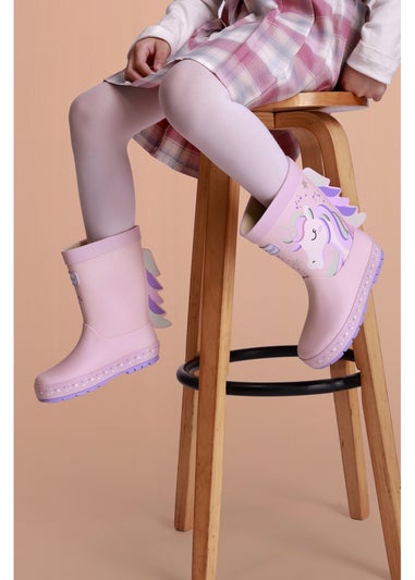 ToeZone Girls Pink Unicorn Waterproof Wellies