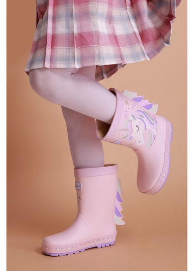ToeZone Girls Pink Unicorn Waterproof Wellies