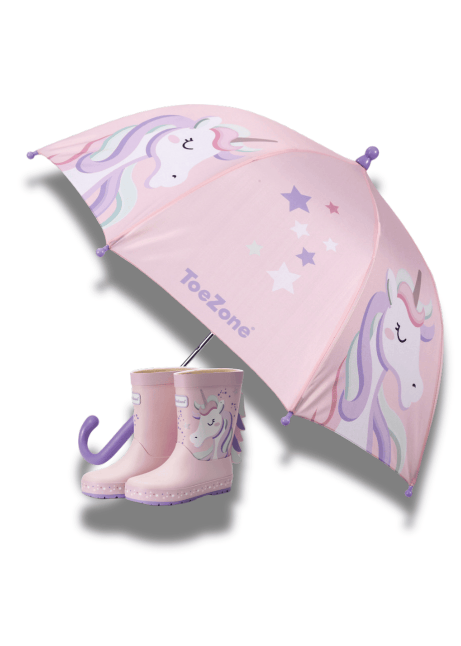 ToeZone Girls Pink Twinkle  Unicorn Waterproof Umbrella
