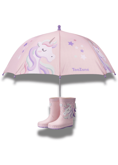 ToeZone Girls Pink Twinkle  Unicorn Waterproof Umbrella