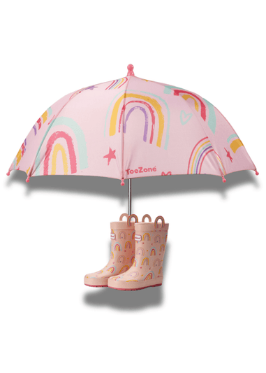 ToeZone Girls Pink Hope Rainbow Waterproof Umbrella