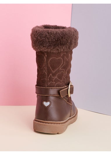 ToeZone Girls Brown Sara Fur Warm Winter Boot