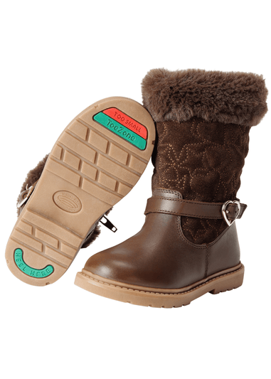 ToeZone Girls Brown Sara Fur Warm Winter Boot