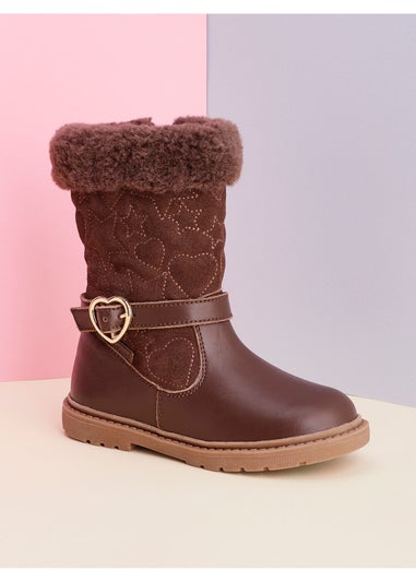 ToeZone Girls Brown Sara Fur Warm Winter Boot