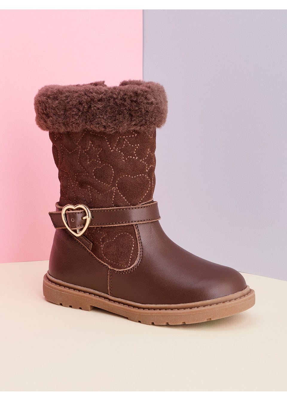 ToeZone Girls Brown Sara Fur Warm Winter Boot