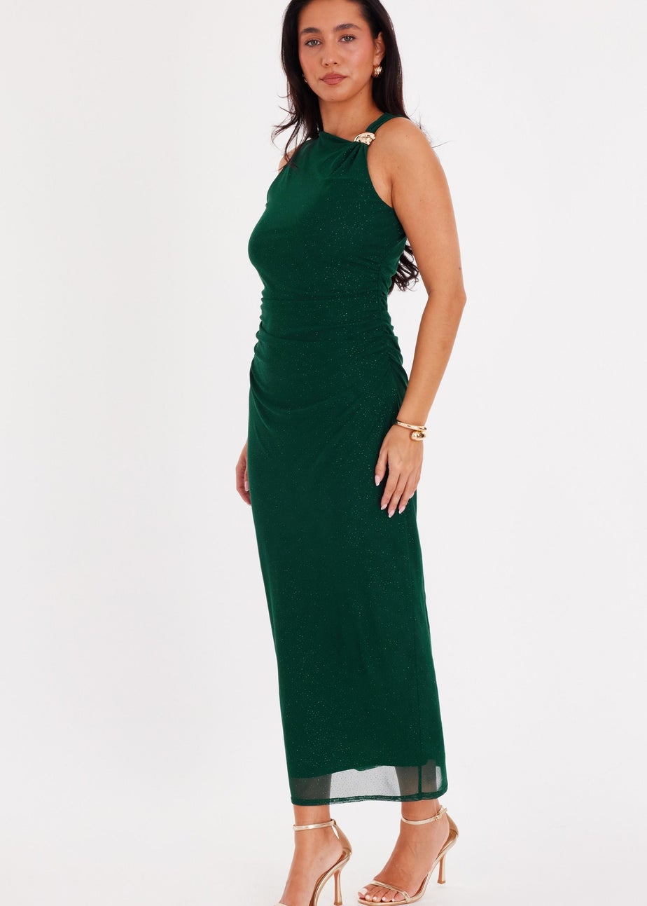 Quiz Green Mesh Buckle Detail Midaxi Dress