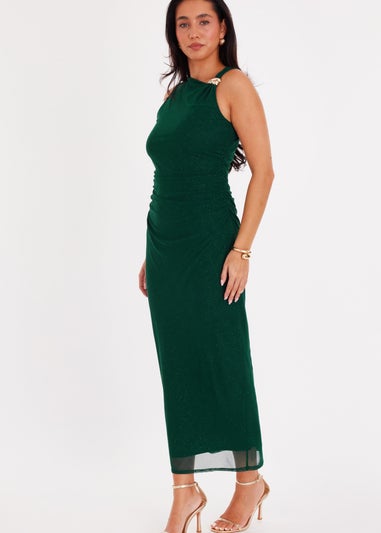 Quiz Green Mesh Buckle Detail Midaxi Dress