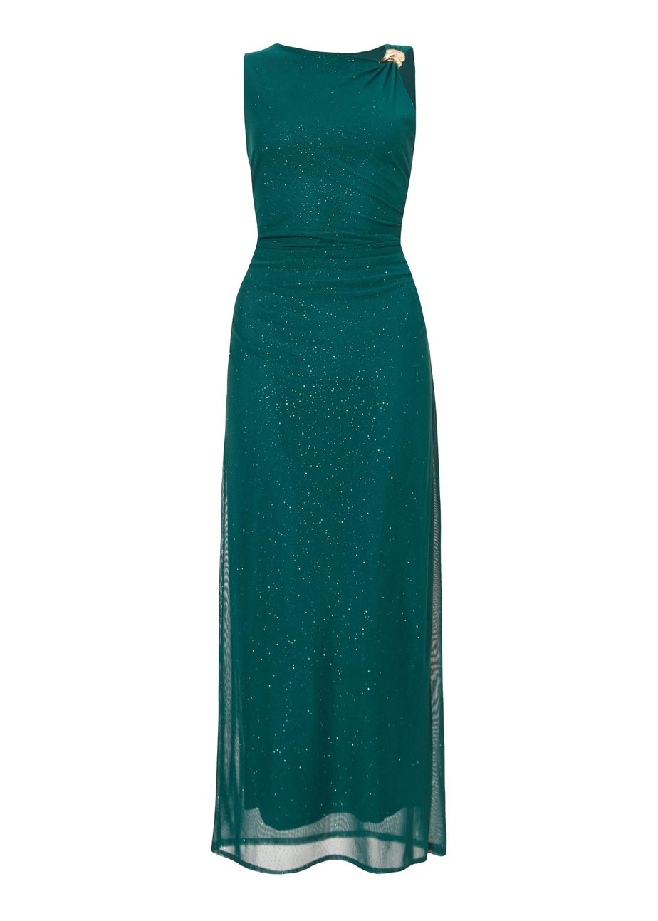 Quiz Green Mesh Buckle Detail Midaxi Dress