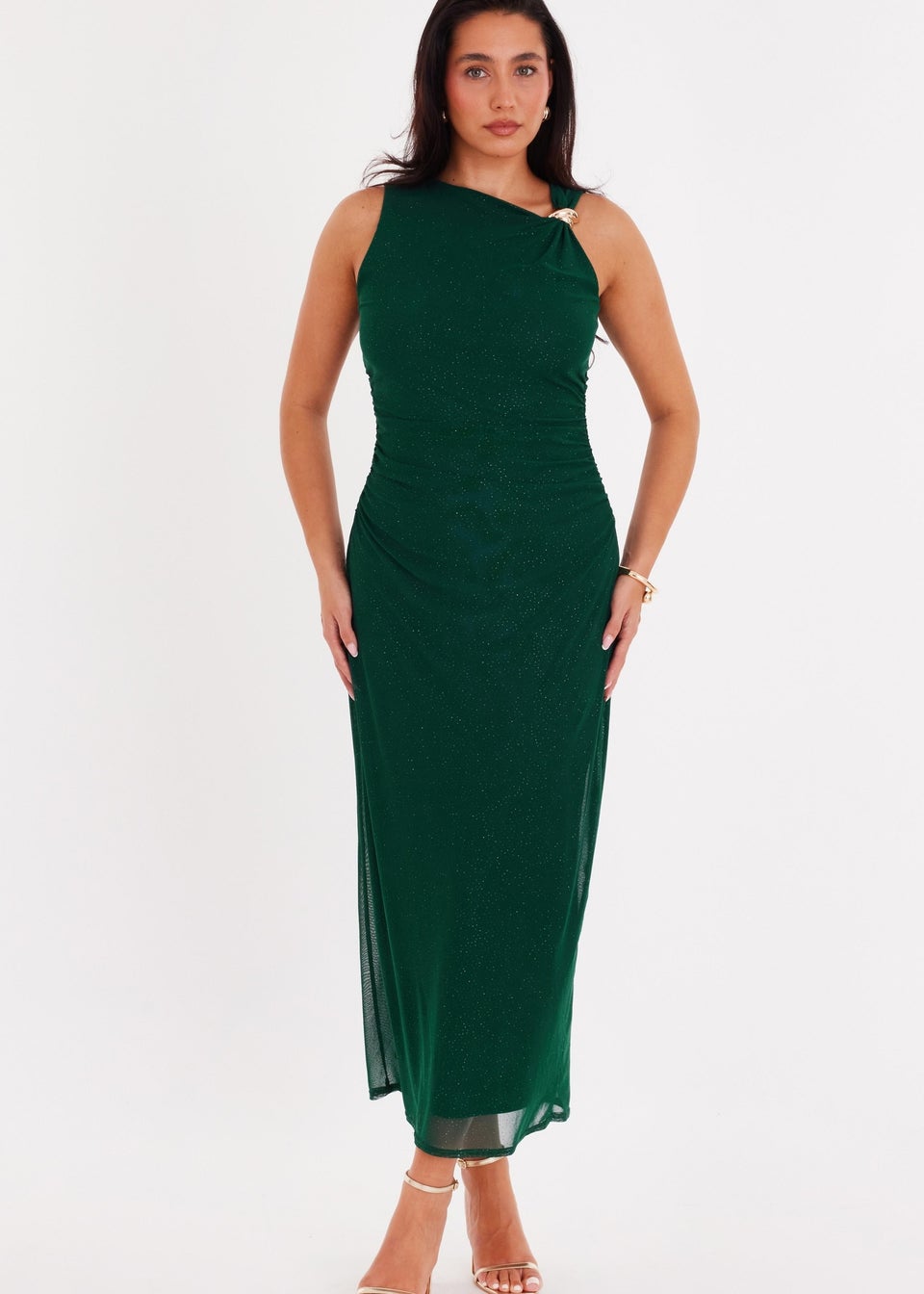 Quiz Green Mesh Buckle Detail Midaxi Dress