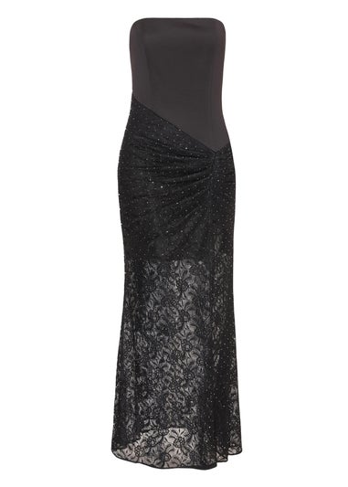 Quiz Black Asymmetric Lace Bandeau Maxi Dress
