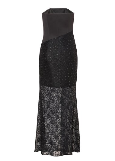 Quiz Black Asymmetric Lace Bandeau Maxi Dress