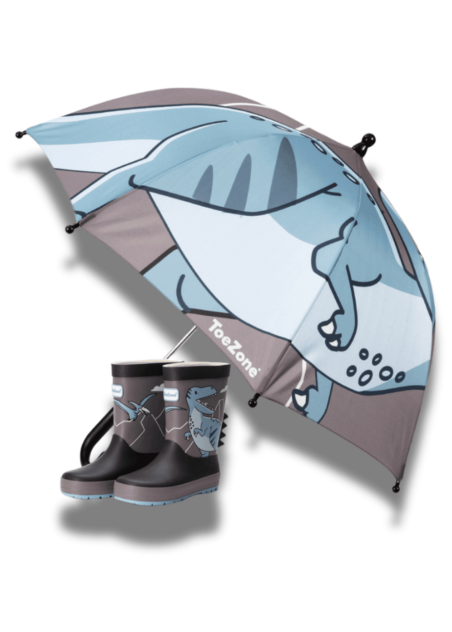 ToeZone Boys Grey Dinosaur Waterproof Umbrella