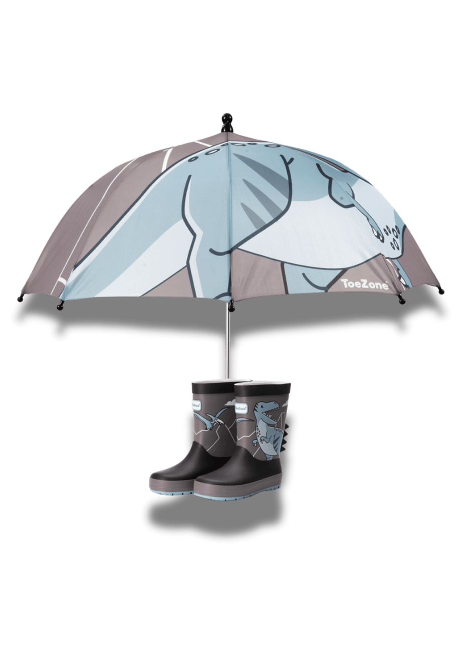 ToeZone Boys Grey Dinosaur Waterproof Umbrella
