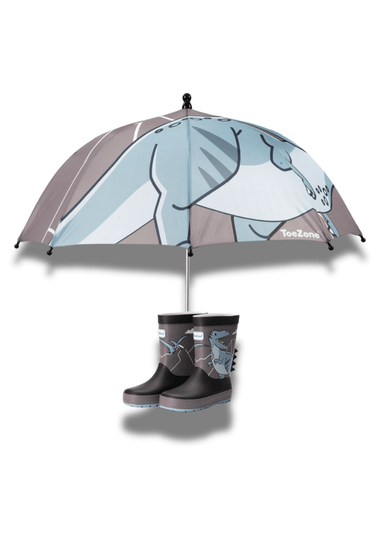 ToeZone Boys Grey Dinosaur Waterproof Umbrella