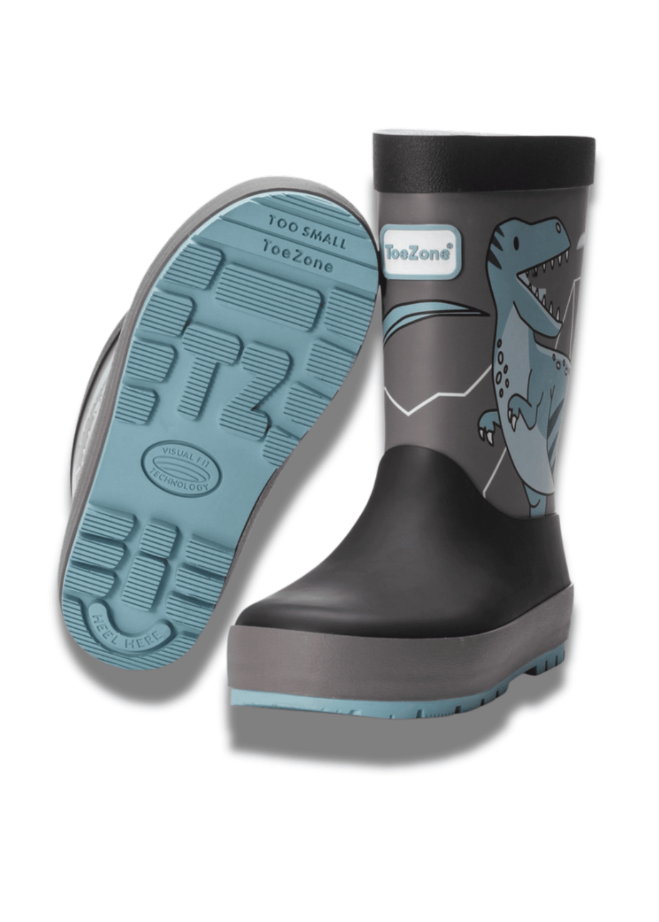 ToeZone Boys Grey Dinosaur Waterproof Wellies