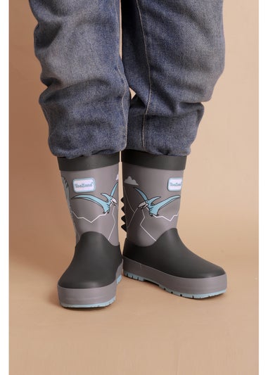 ToeZone Boys Grey Dinosaur Waterproof Wellies