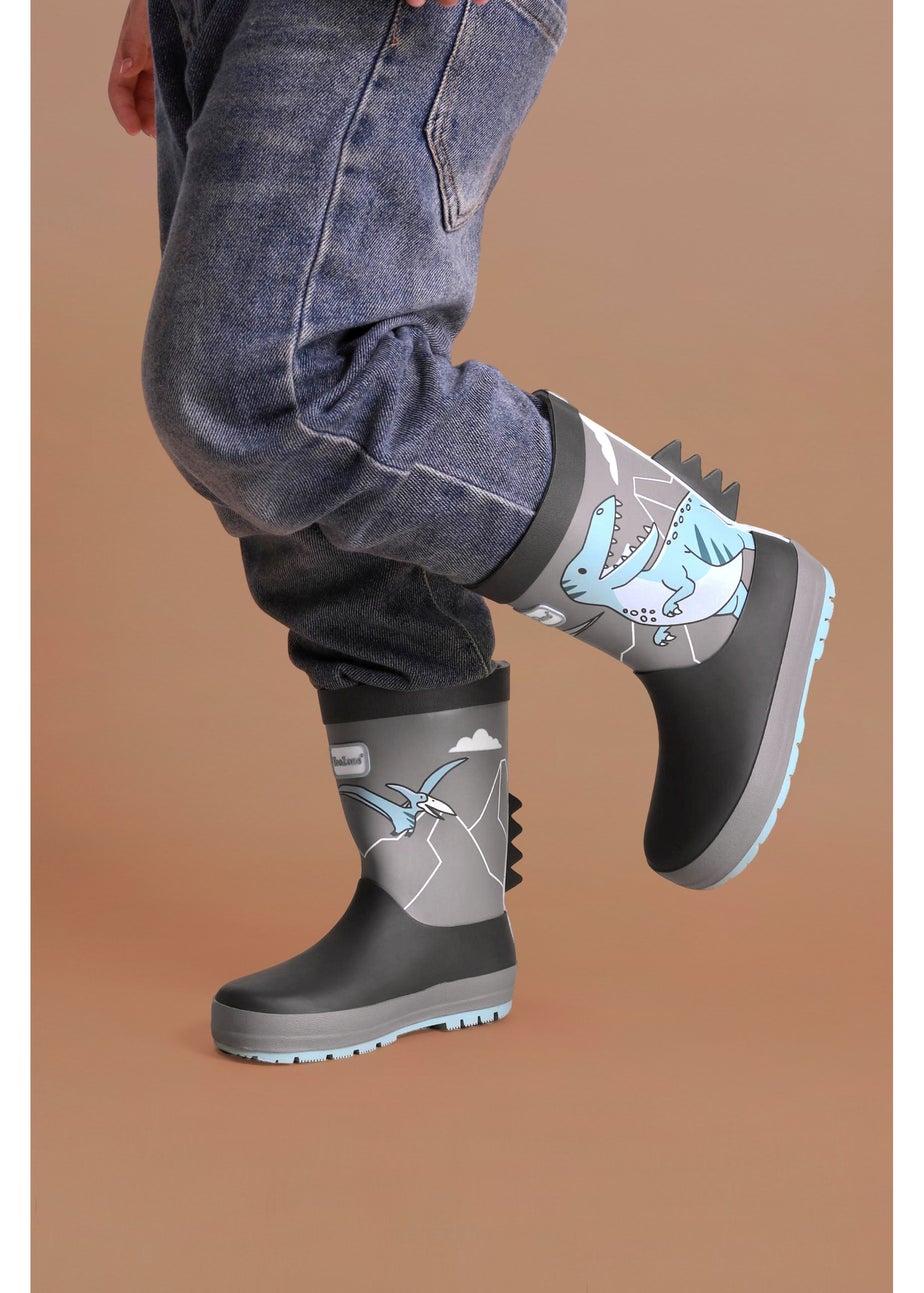 ToeZone Boys Grey Dinosaur Waterproof Wellies