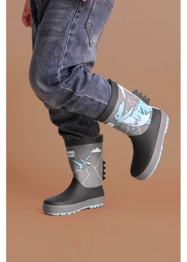 ToeZone Boys Grey Dinosaur Waterproof Wellies