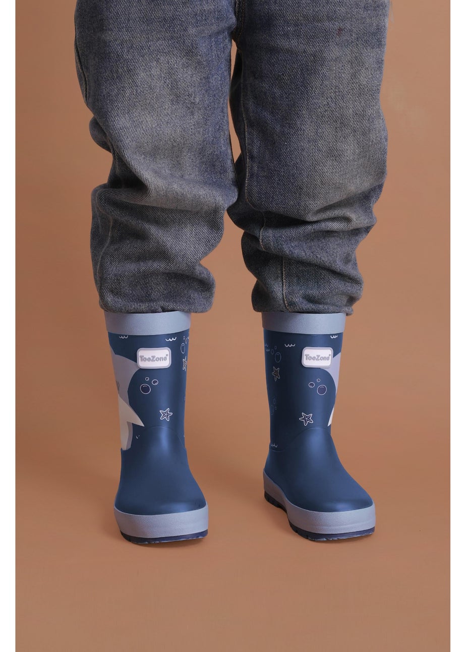 ToeZone Boys Blue Shark Waterproof Wellies