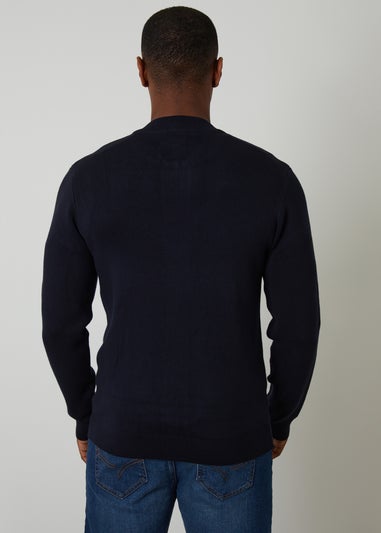 Threadbare Navy Bomber-Style Knitted Zip Through Cardigan