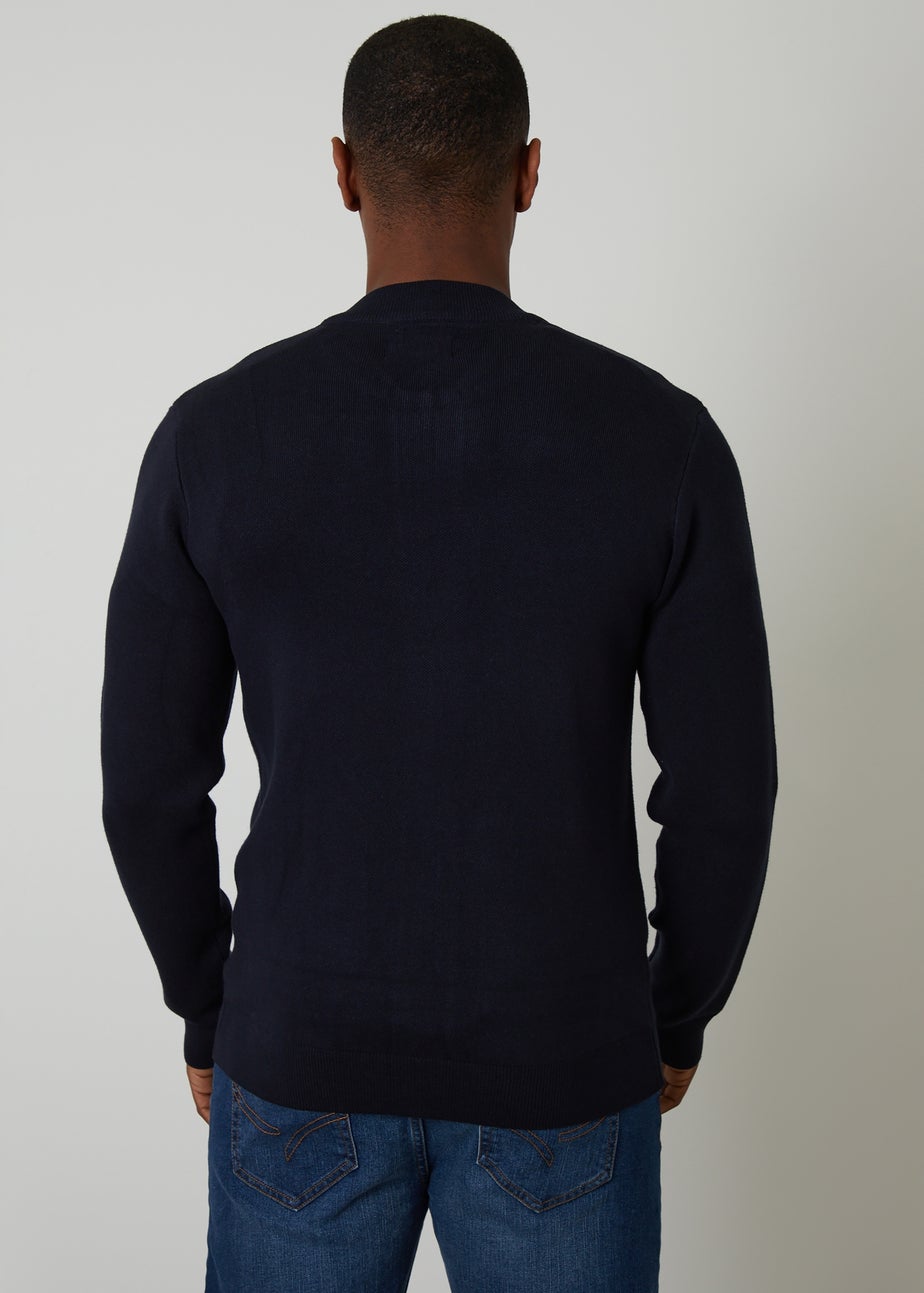 Threadbare Navy Bomber-Style Knitted Zip Through Cardigan
