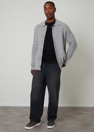 Threadbare Grey Knitted Collared Cardigan Jacket