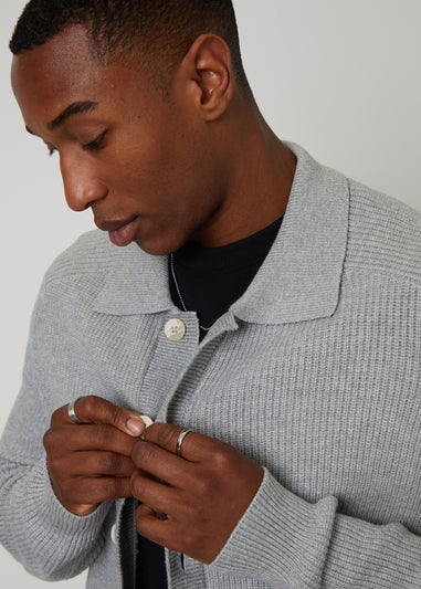 Threadbare Grey Knitted Collared Cardigan Jacket