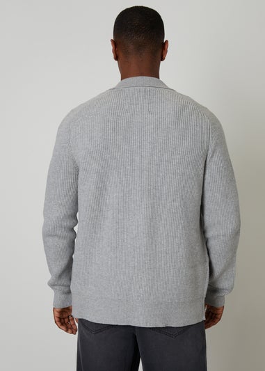 Threadbare Grey Knitted Collared Cardigan Jacket