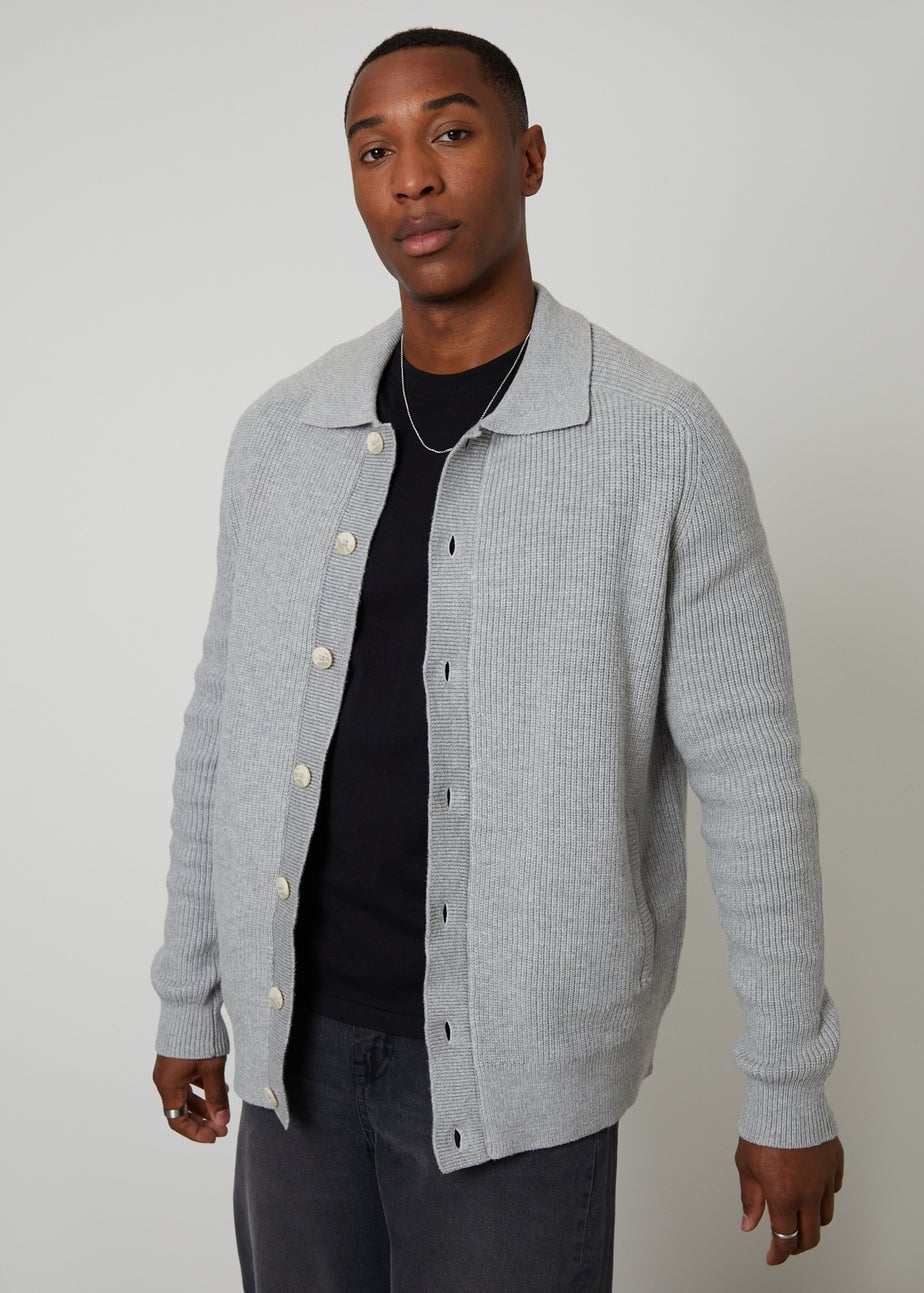 Threadbare Grey Knitted Collared Cardigan Jacket