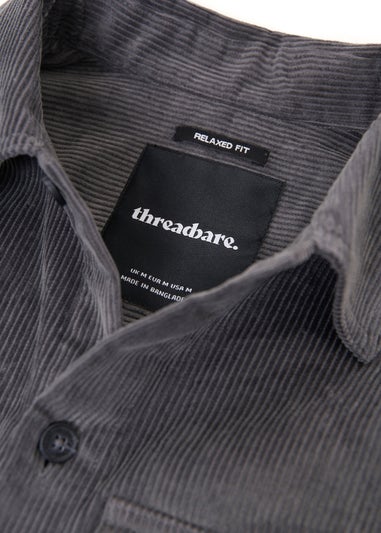 Threadbare Dark Grey Relaxed Cropped Fit Corduroy Shacket