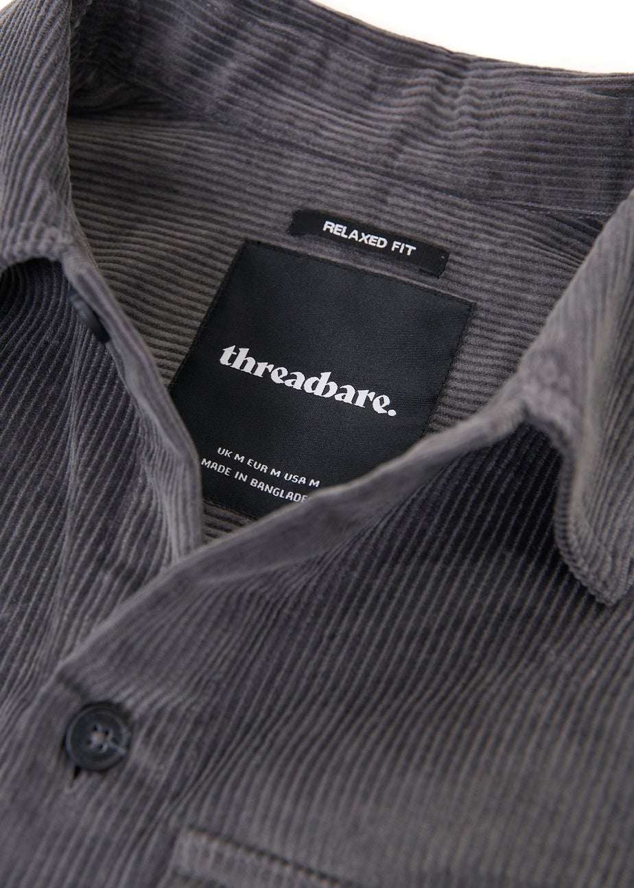 Threadbare Dark Grey Relaxed Cropped Fit Corduroy Shacket
