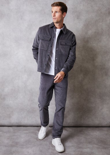 Threadbare Dark Grey Relaxed Cropped Fit Corduroy Shacket