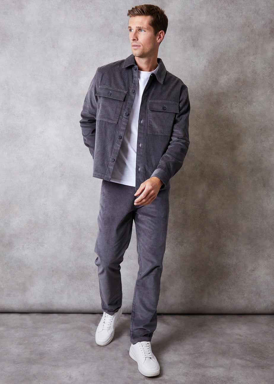 Threadbare Dark Grey Relaxed Cropped Fit Corduroy Shacket